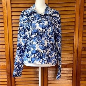 Chadwick’s of Boston Blue Floral Button-Up Denim Jacket Size Large